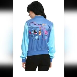 Disney Lilo & Stitch Hawaiian Blue Satin Souvenir Bomber Jacket M